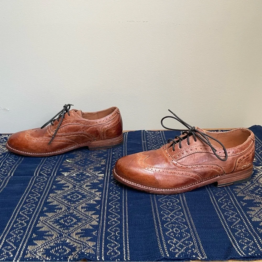 Bed|Stu Lita Oxfords Goodyear Welt Shoes Wingtip Rustic Brown Leather Size 7.5